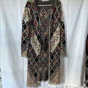 NORTHERN ANGEL Multicolor Geometric Pattern Hooded Cardigan. Size S-M